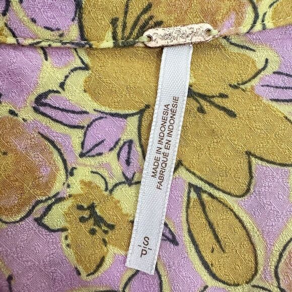 Free People Top Size S Brunch A Bunch Floral Tunic Blouse Yellow Oversized - Picture 9 of 14